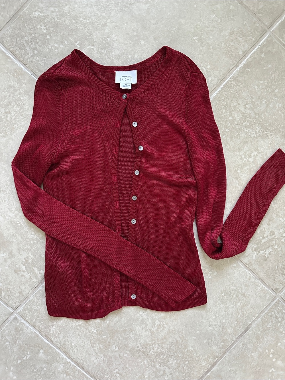 LOFT Women's Burgundy Button-Front Knit Cardigan